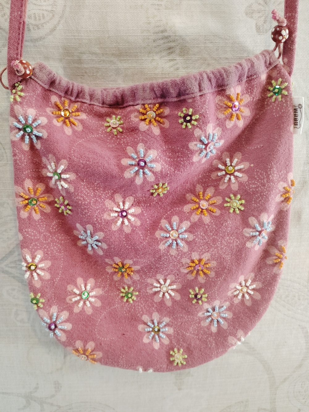 Handmade Pink Beaded Daisy Crossbody Bag